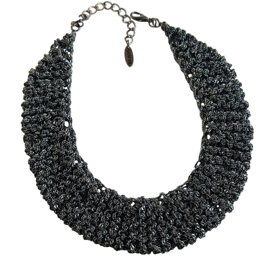 Saachi Black Mesh Necklace Collar designer Modernist Chunky Statement Bib Y2K